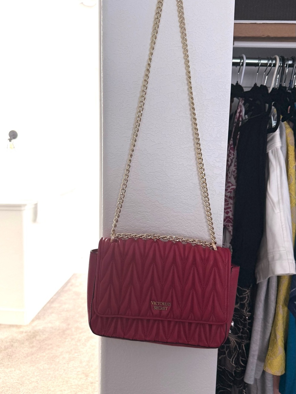 Victoria's Secret Quilted Fuchsia Chain-Handle Shoulder Bag